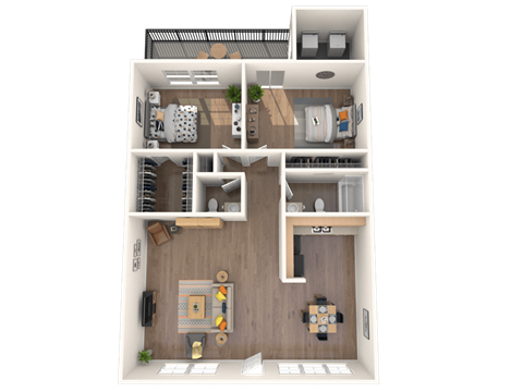 Floor plan for 2 beds, 1.5 baths, 875 sqft